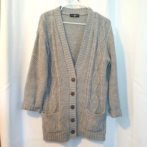 Ruchi London Gray Knit Cardigan V Neck Button Down, Size Large.